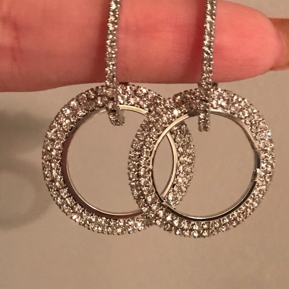 Round Silver and Gold Crystal Drop Hoop Earrings - Picture 5 of 7